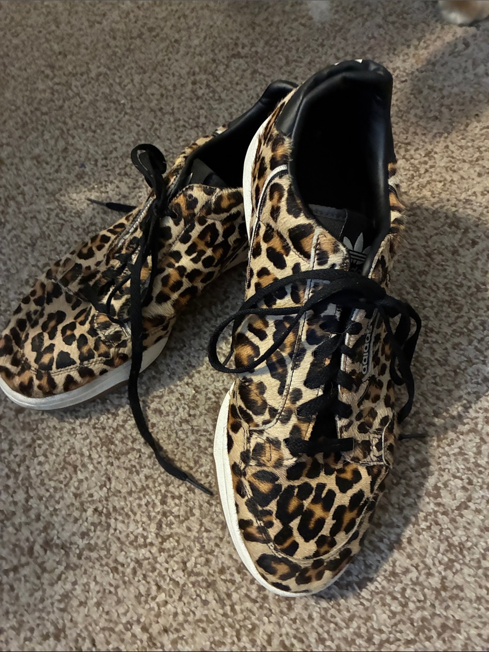 adidas Leopard-Print Low-Top Sneakers in Black and Tan